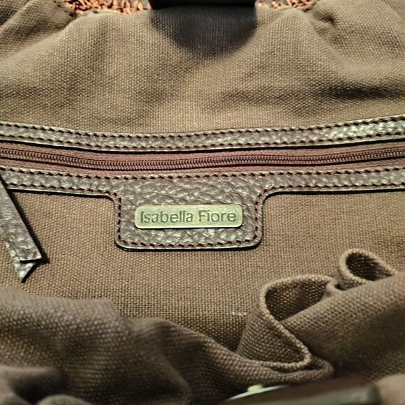 Isabella Fiore Handbag Leather Brown Multi-Color Jeweled Embroidered Crocheted - Picture 8 of 16